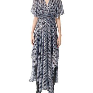 MAJE Asymmetric printed satin maxi dress